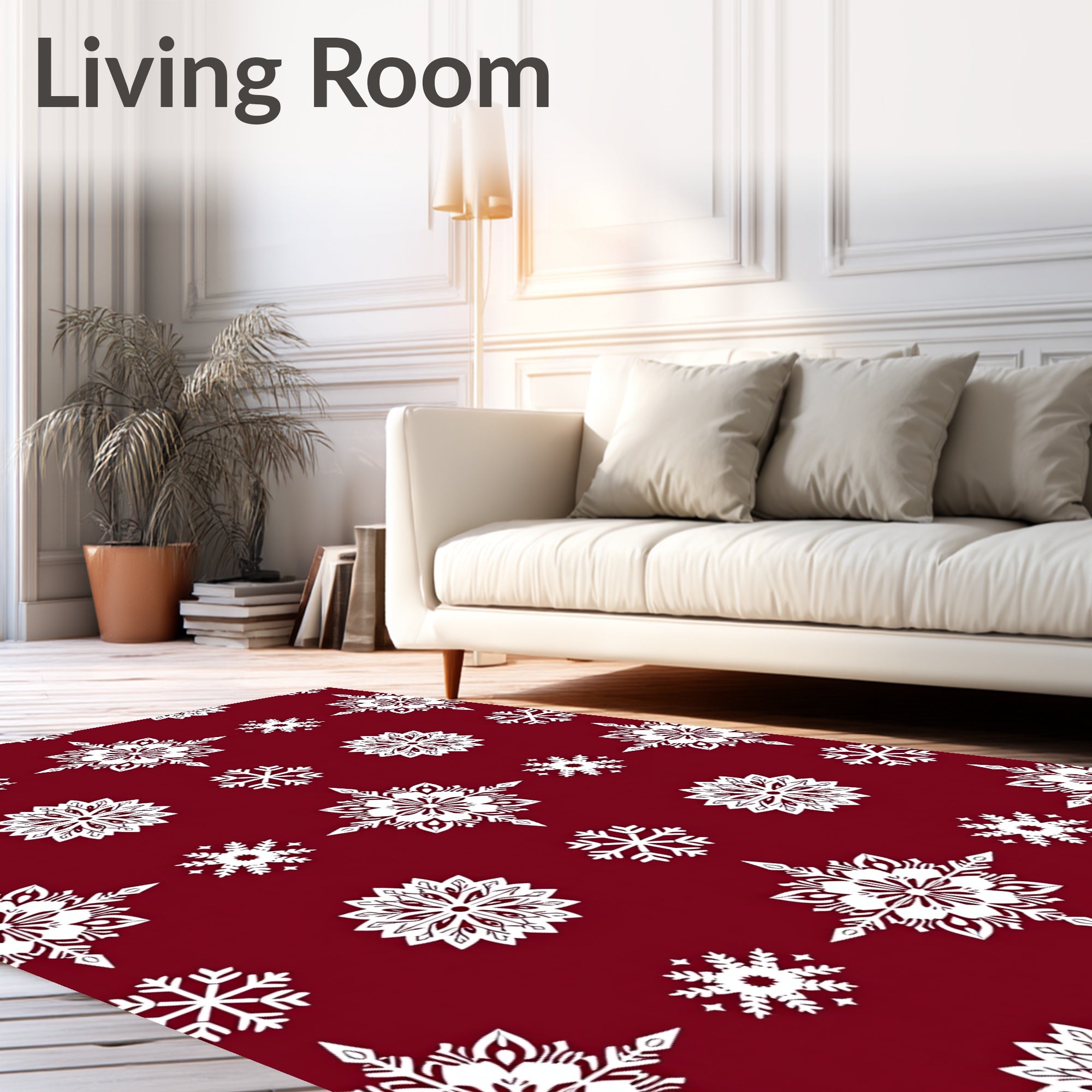 Crimson White Snowflake Starburst Rug