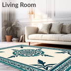Teal Medallion Ivory Bordered Rug