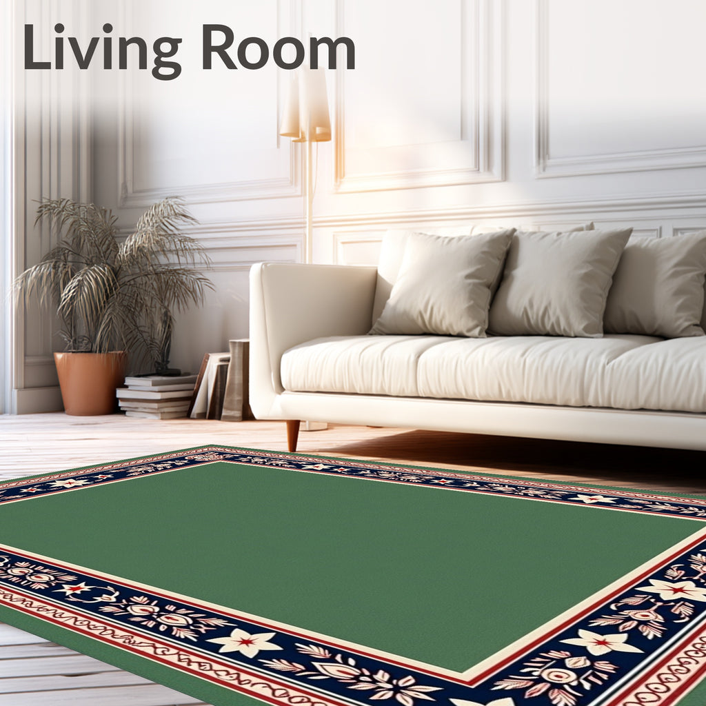 Green Deep Blue Floral Star Medallion Rug