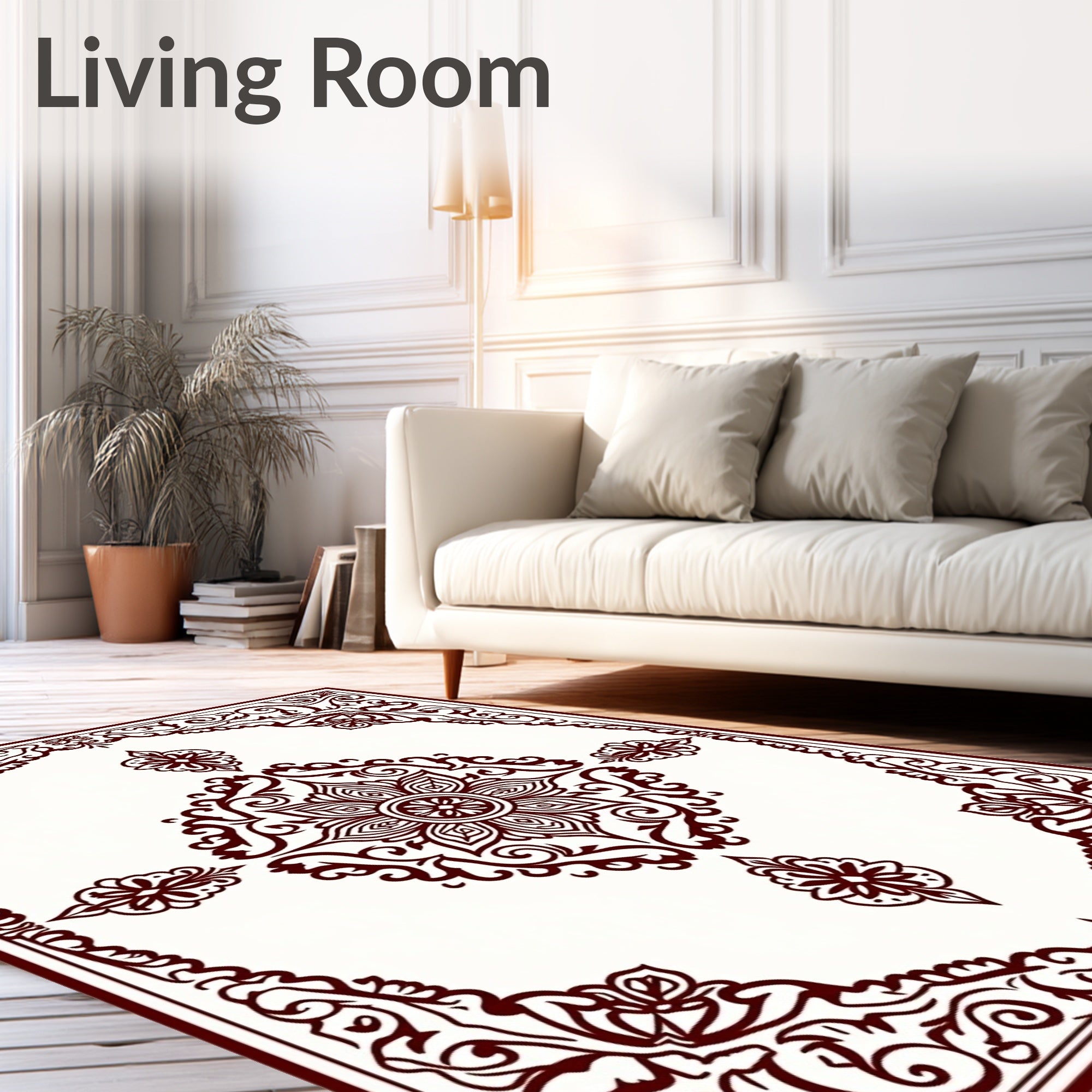 Ornate Crimson Floral Medallion Rug