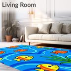 Whimsical Orange Yellow Fish Aquatic Scene Rug