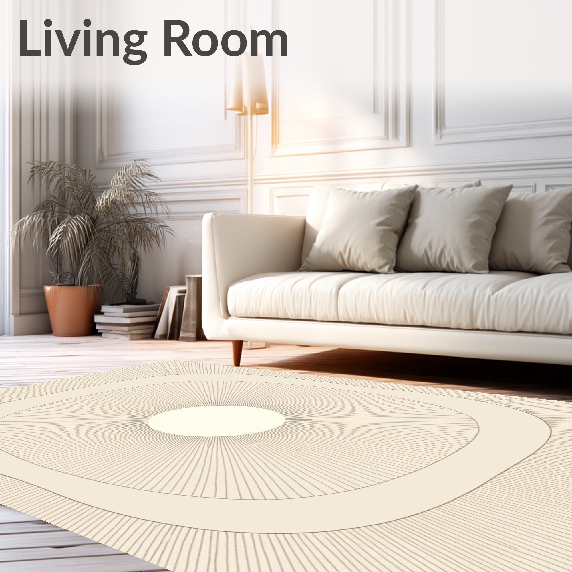 Cream Radiating Sunburst Frame Rug