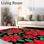 Crimson Poinsettia Garden Black Rug