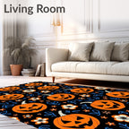 Orange Pumpkin Black Floral Splatter Rug