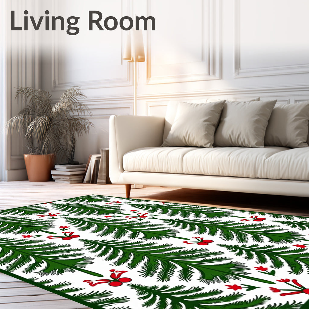 Green Pine Tree Red Holly Garland Rug