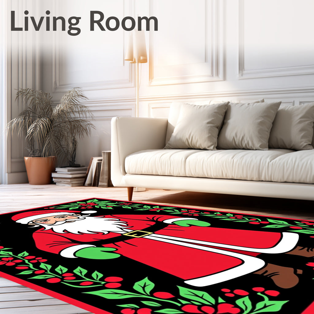 Festive Santa Christmas Holly Border Rug