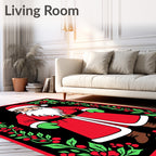 Festive Santa Christmas Holly Border Rug
