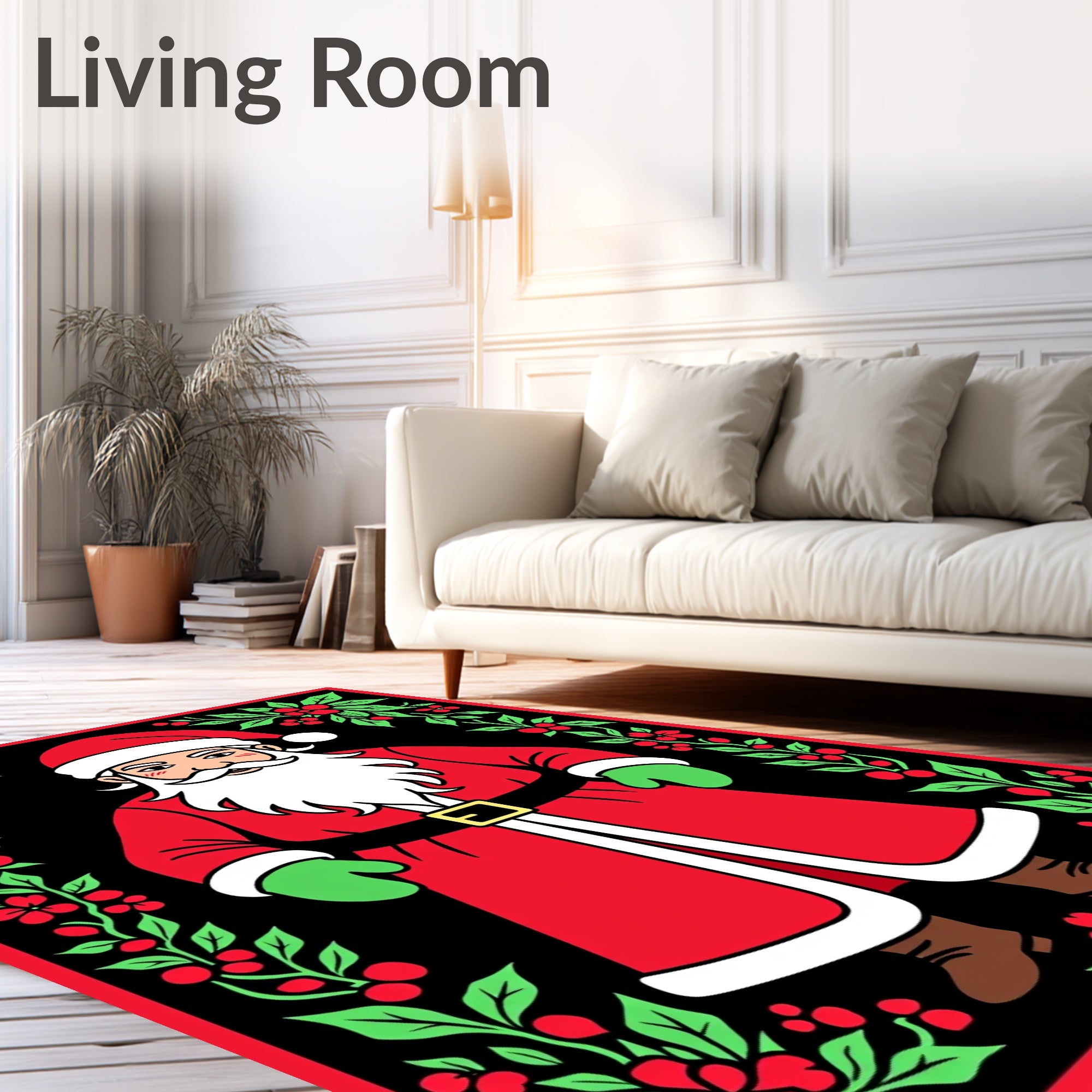 Festive Santa Christmas Holly Border Rug