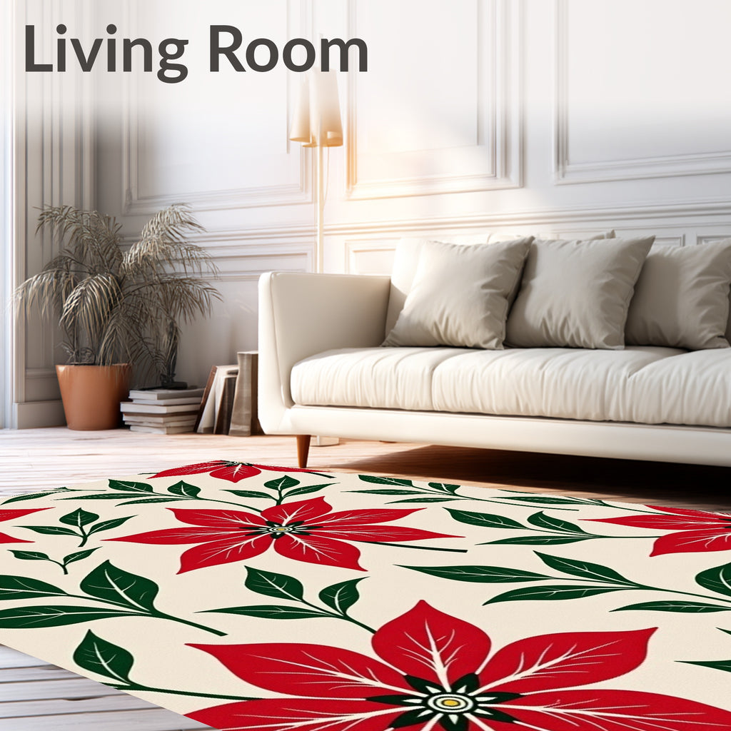 Red Poinsettia Floral Branch Arrangement Rug