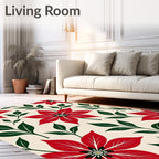 Red Poinsettia Floral Branch Arrangement Rug