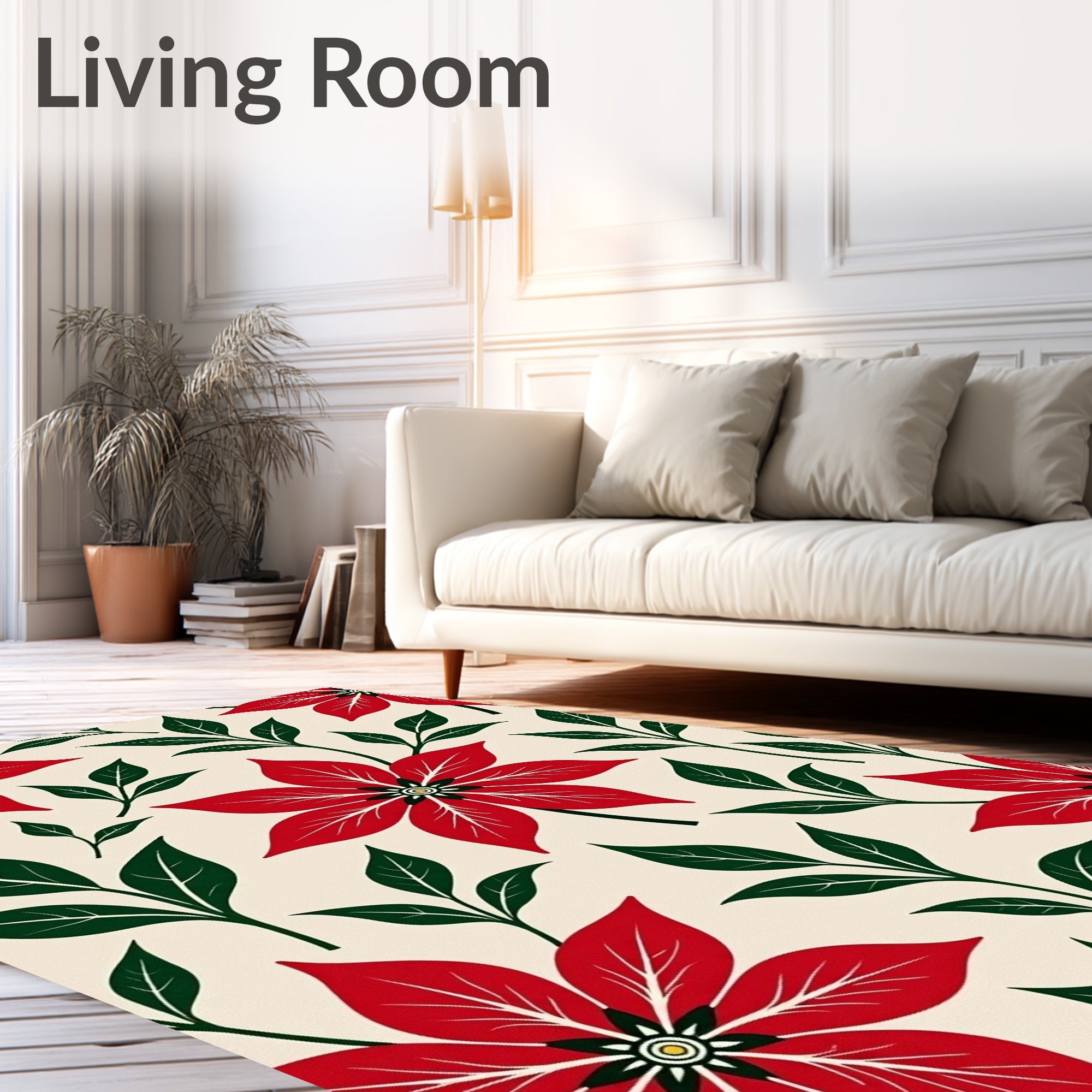 Red Poinsettia Floral Branch Arrangement Rug
