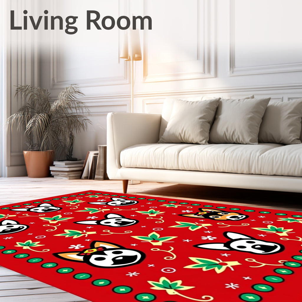Festive Red Dog Christmas Holly Scatter Rug