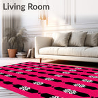 Fuchsia Black White Snowflake Stripe Rug