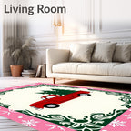 Retro Red Truck Christmas Trees Rug