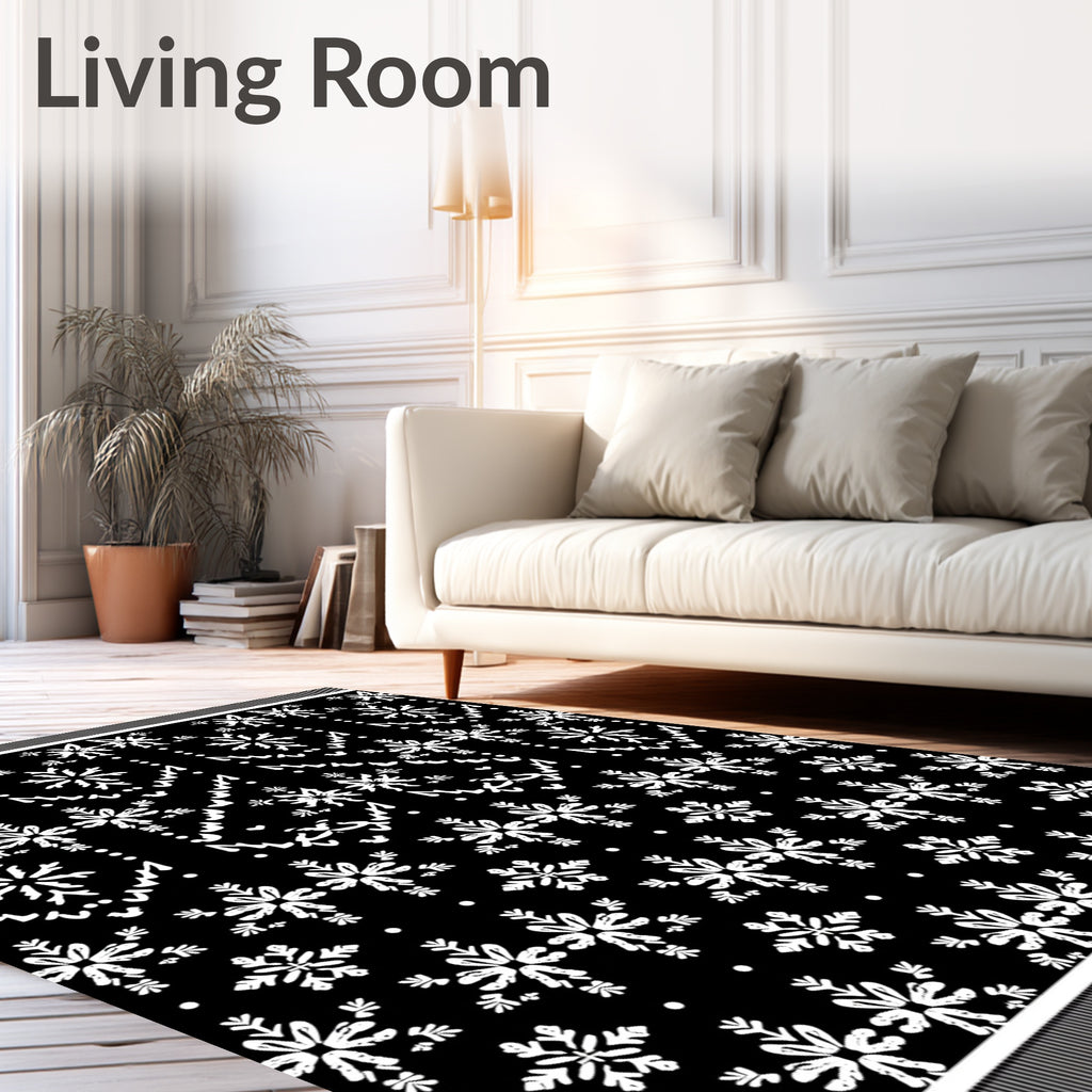 Black White Snowflake Garland Rug