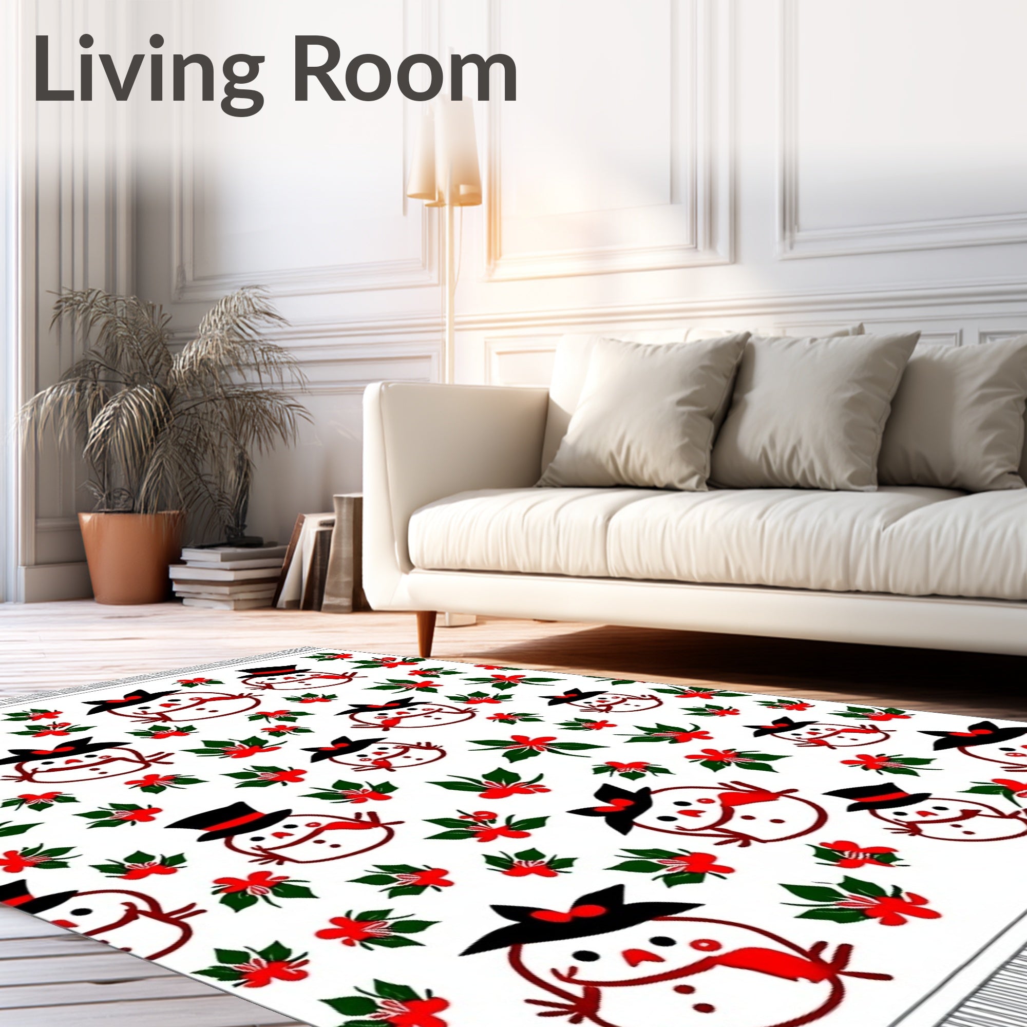 Whimsical Snowman Holiday Holly Rug