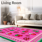 Pink Cartoon Creature Border Rug