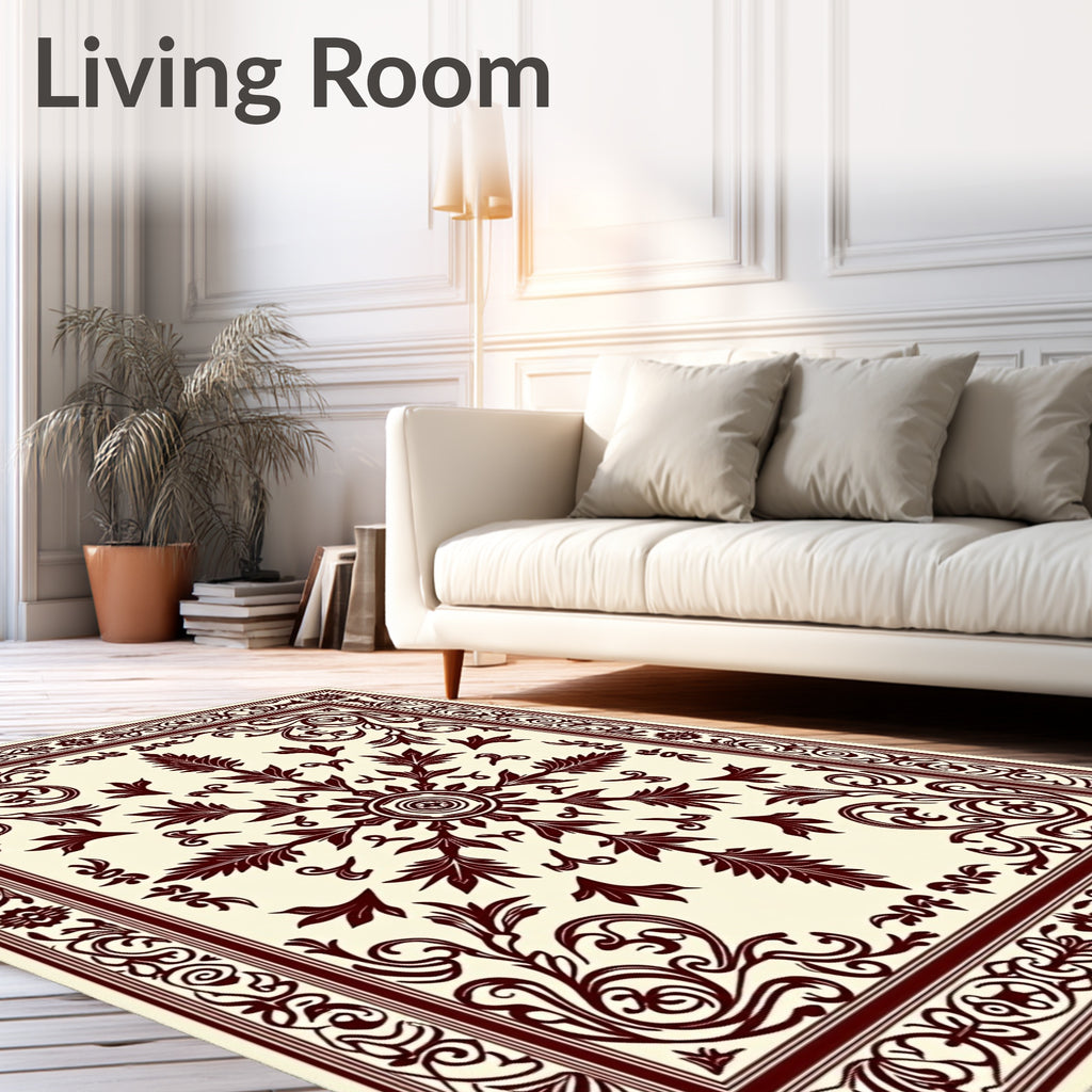 Deep Burgundy Floral Medallion Border Rug