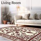 Deep Burgundy Floral Medallion Border Rug