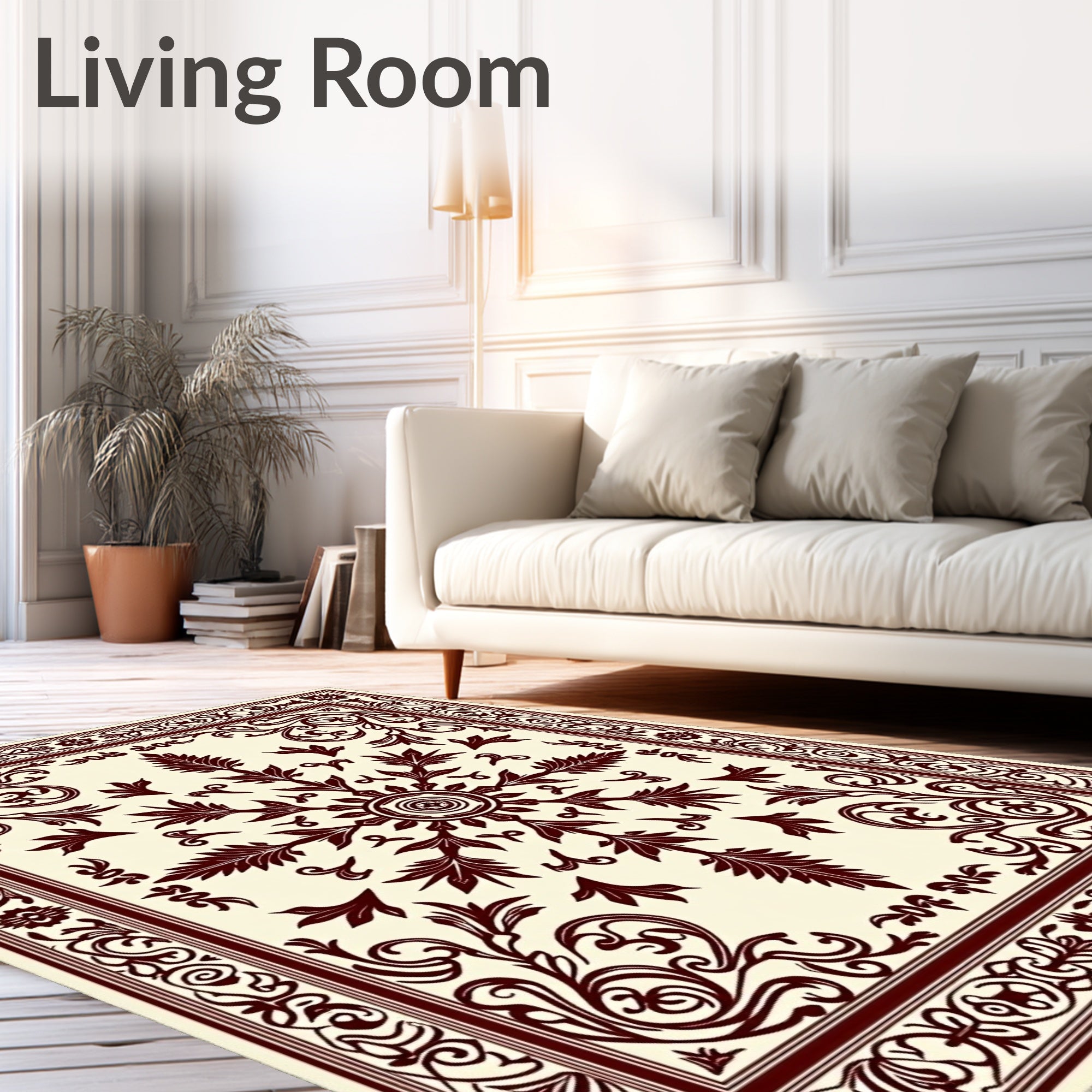 Deep Burgundy Floral Medallion Border Rug