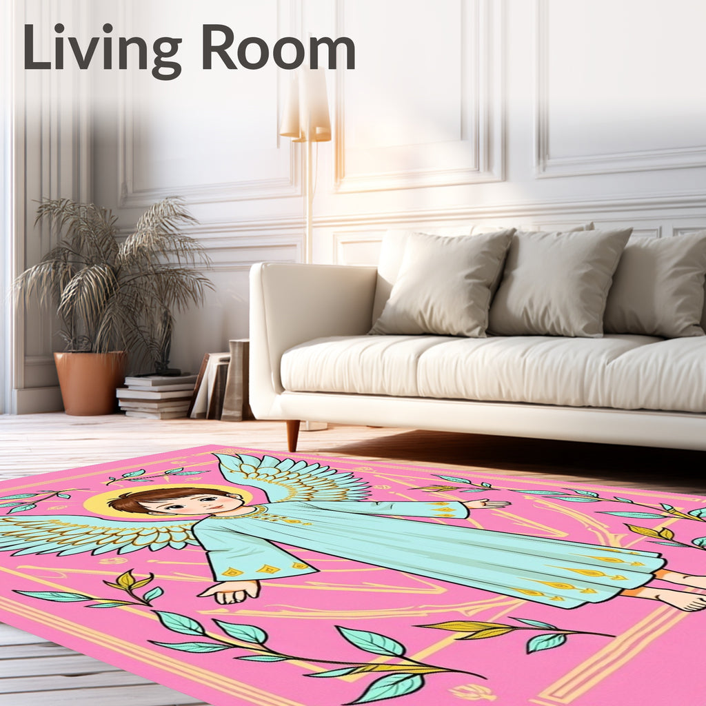 Light Blue Angel Floral Pink Accent Rug