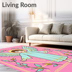 Light Blue Angel Floral Pink Accent Rug