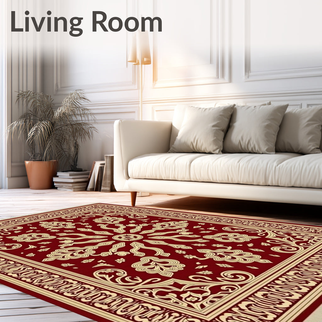 Ornate Crimson and Cream Floral Rug