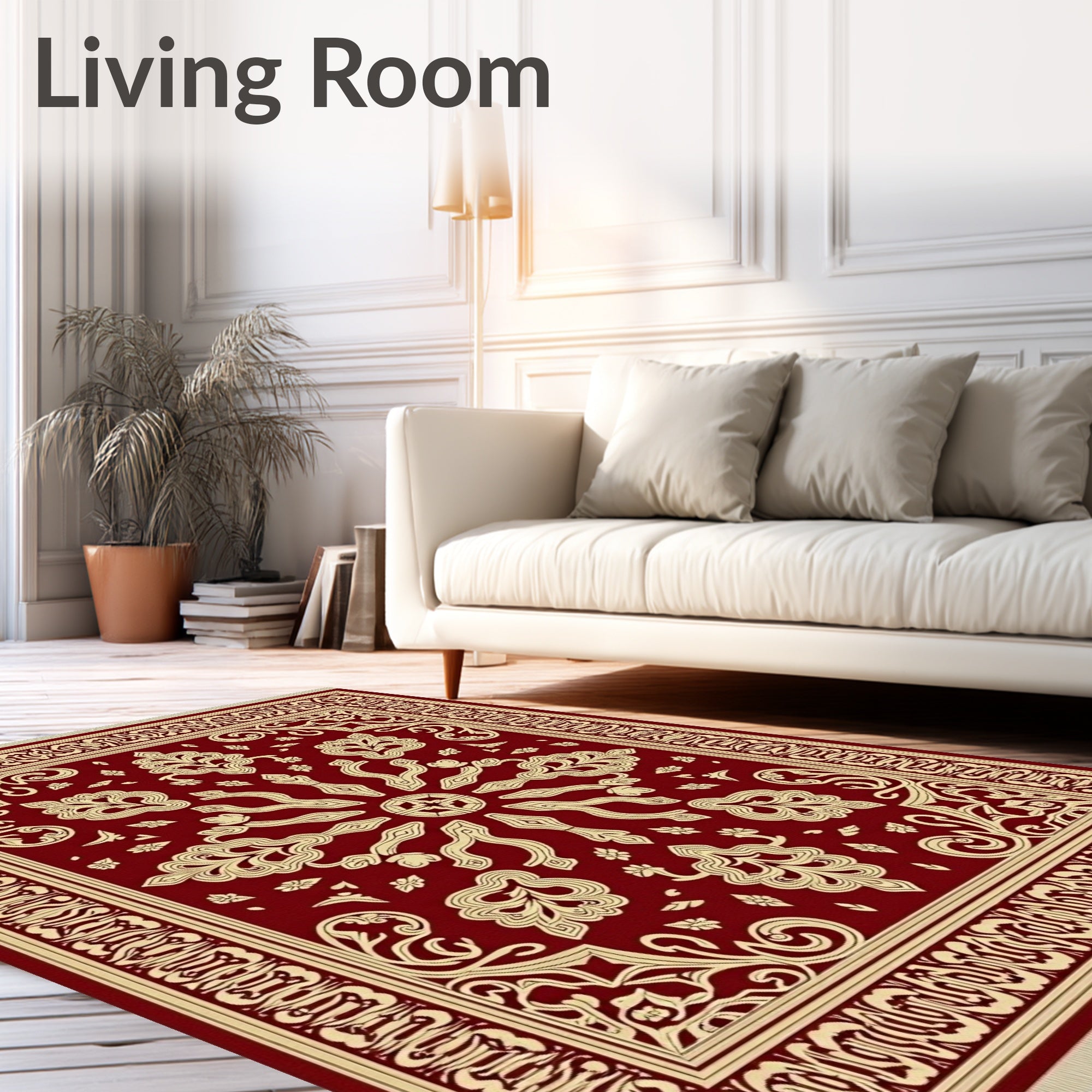 Ornate Crimson and Cream Floral Rug