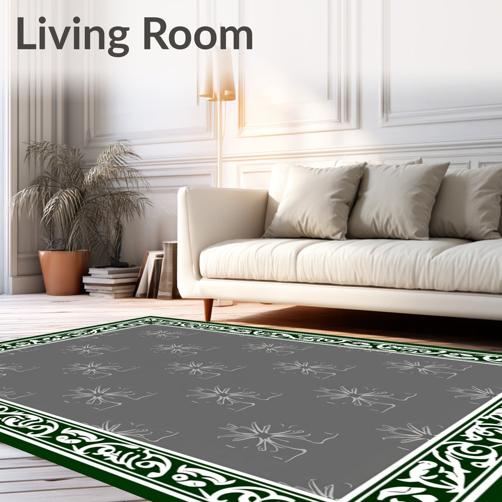 Dark Green Ornate Floral Medallion Rug