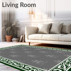 Dark Green Ornate Floral Medallion Rug