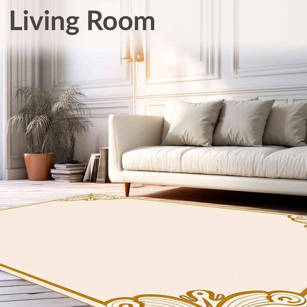 Elegant Gold Flourish Corner Accent Rug