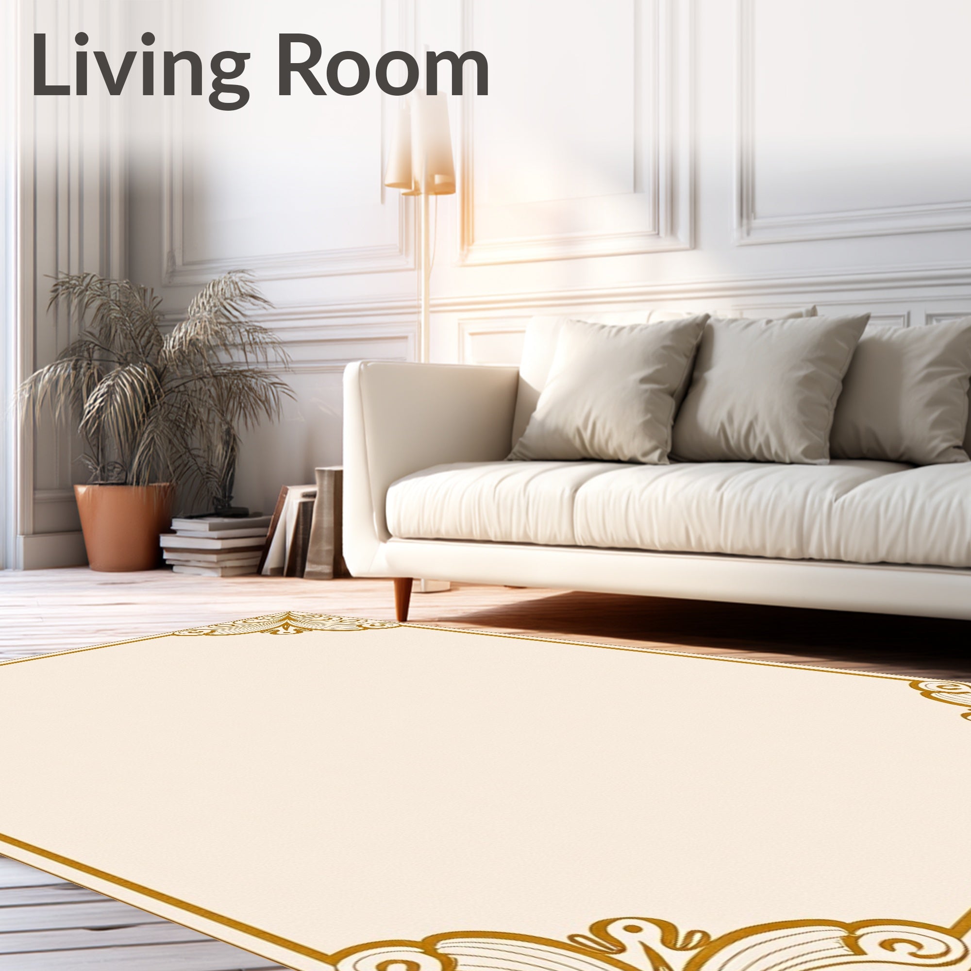 Elegant Gold Flourish Corner Accent Rug