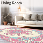 Pink And Blue Floral Medallion Rug