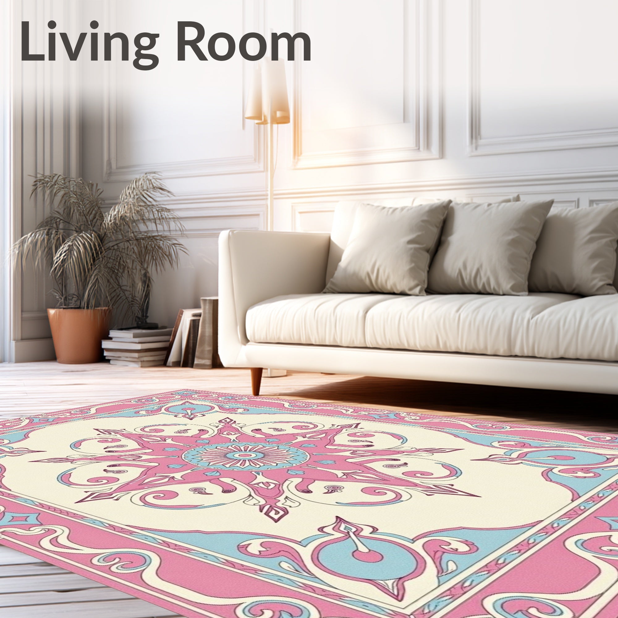 Pink And Blue Floral Medallion Rug