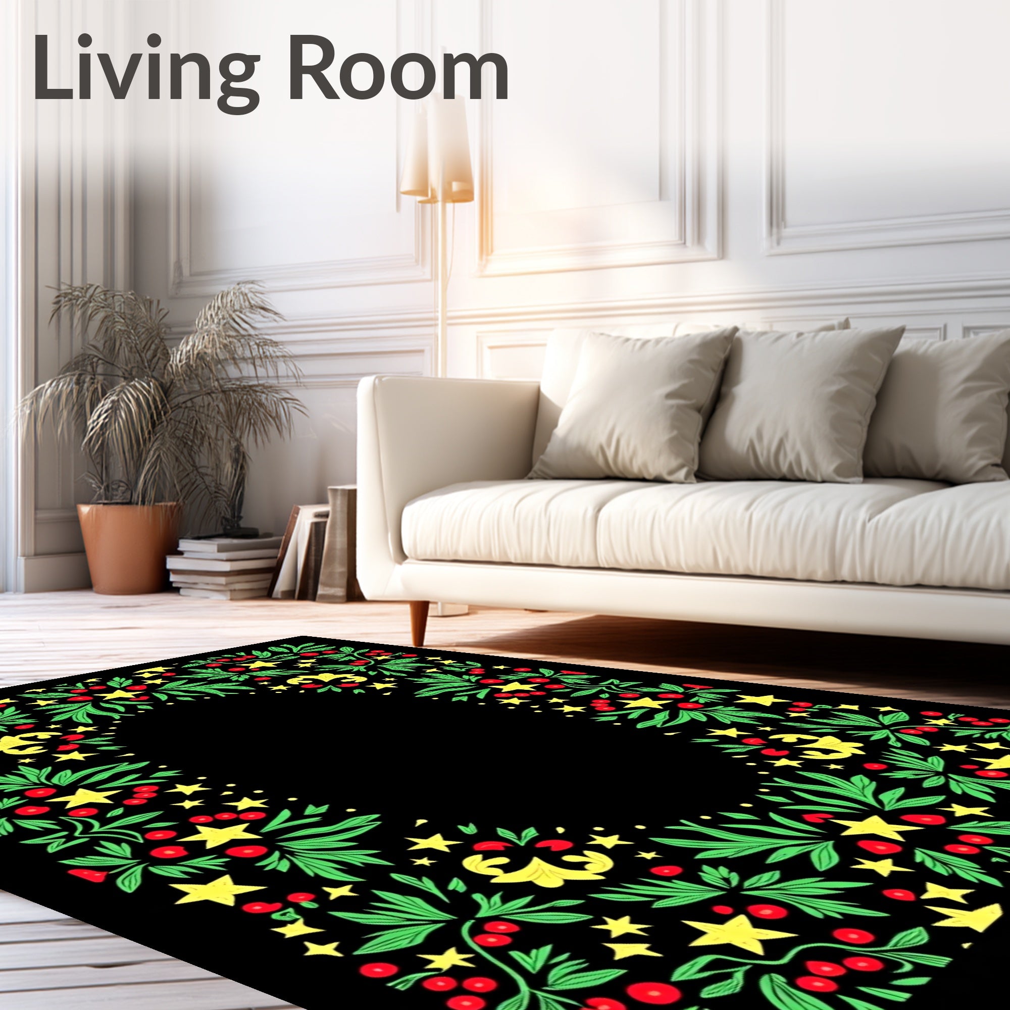 Folksy Green Berry Star Garland Rug