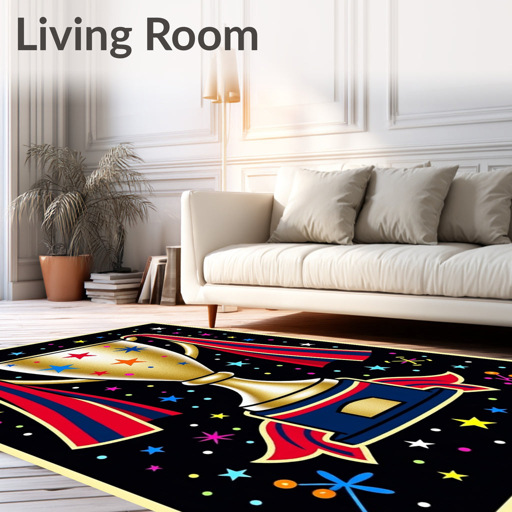 Golden Trophy With Stars And Ribbons Rug