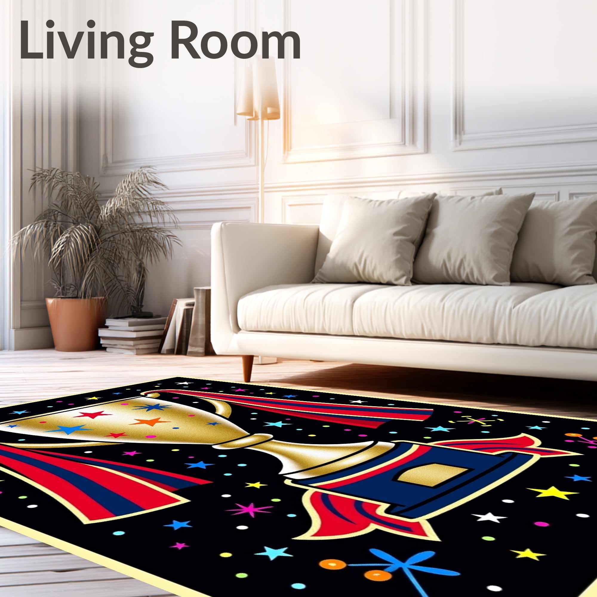 Golden Trophy With Stars And Ribbons Rug