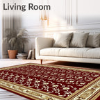 Deep Red Golden Floral Border Rug