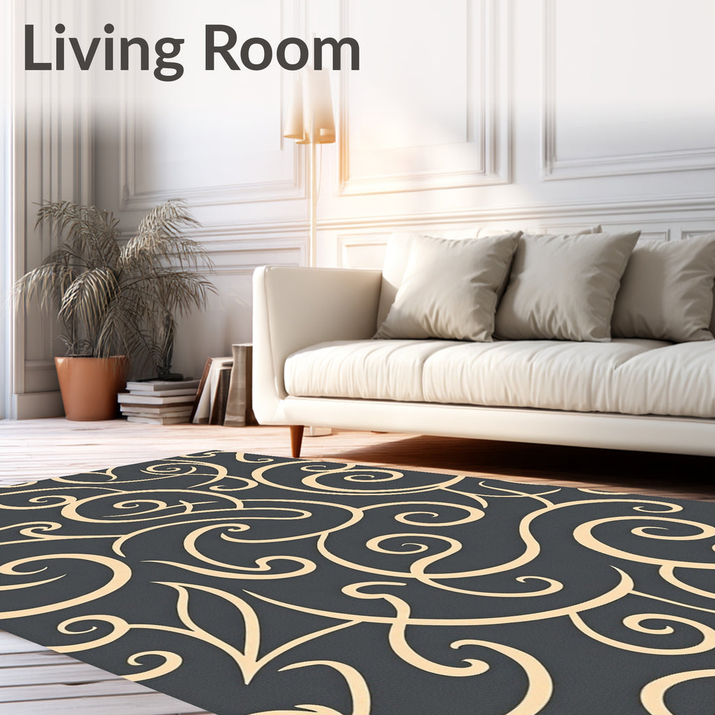 Dark Gray Cream Swirl Scroll Rug