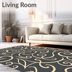 Dark Gray Cream Swirl Scroll Rug