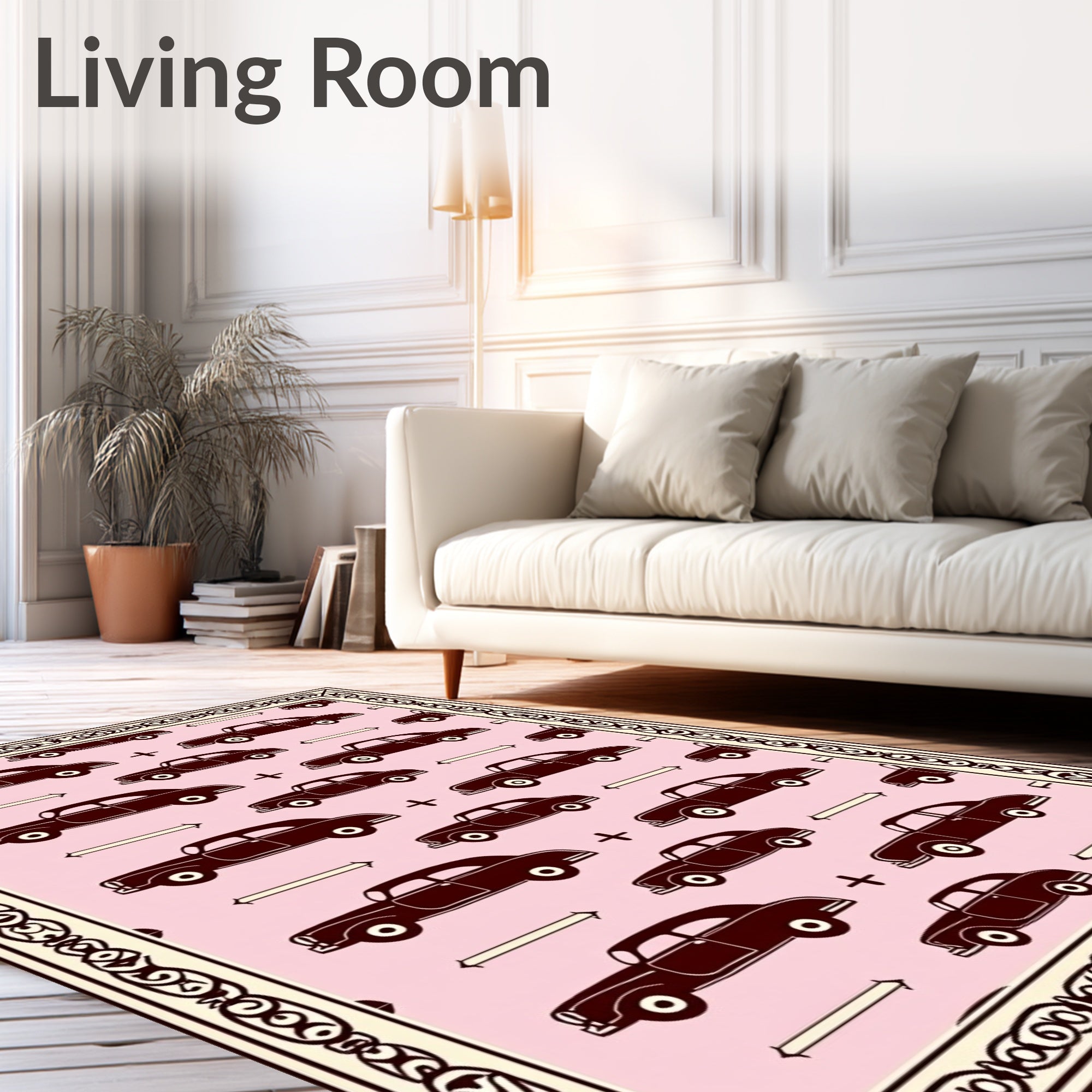 Retro Brown Cars Pink Background Rug