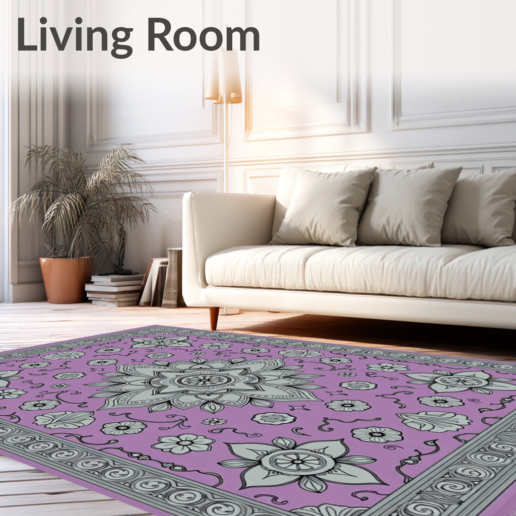 Lavender And Gray Floral Mandala Rug