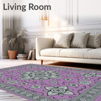 Lavender And Gray Floral Mandala Rug