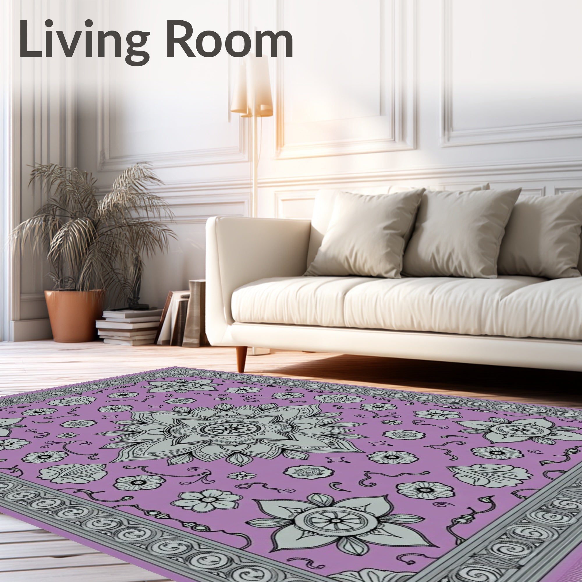 Lavender And Gray Floral Mandala Rug