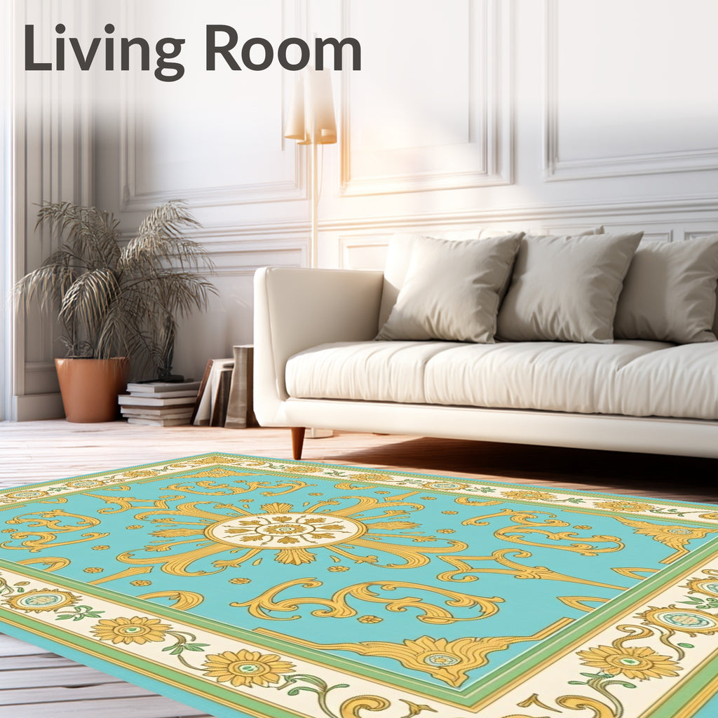 Golden Acanthus Leaf Medallion Teal Rug