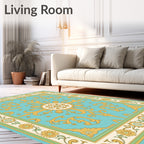 Golden Acanthus Leaf Medallion Teal Rug