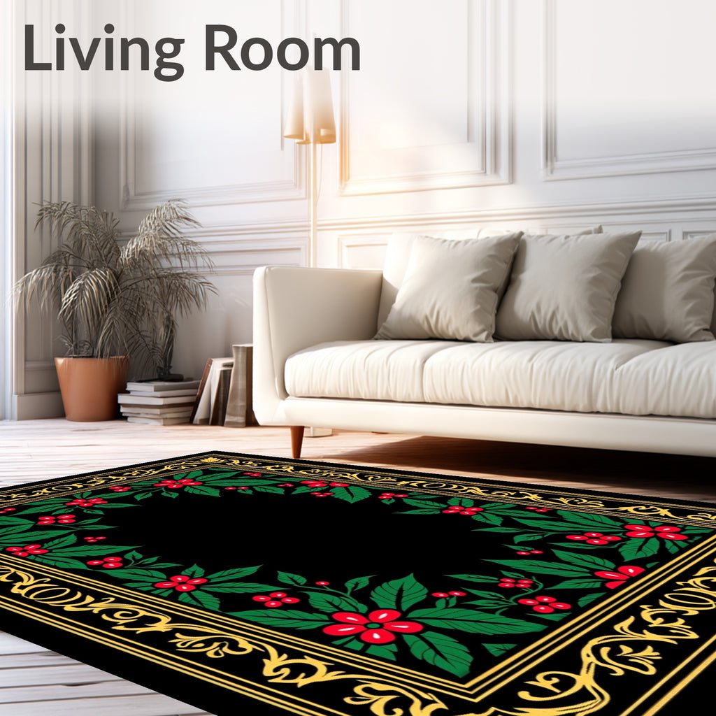 Ornate Gold Holly Berry Frame Rug