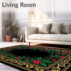 Ornate Gold Holly Berry Frame Rug