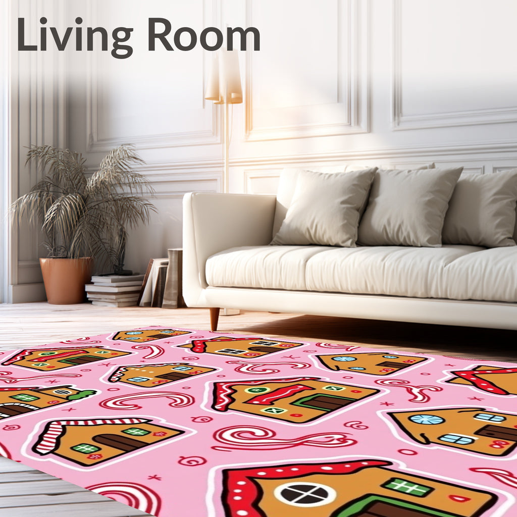 Whimsical Gingerbread Houses Candy Cane Background Rug