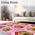Whimsical Gingerbread Houses Candy Cane Background Rug